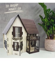 3D Ahşap Maket Kahverengi Ev