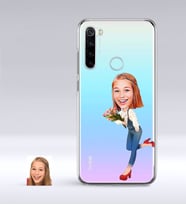 BK Gift Kişiye Özel Bayan Karikatürlü Xiaomi Redmi Note 8 İnce Şeffaf Silikon Telefon Kapağı-13 (Beyaz)
