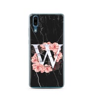 Mermer Çiçekli Harf Tasarım Süper Şeffaf Silikon Telefon Kılıfı Huawei P20  W-Ha
