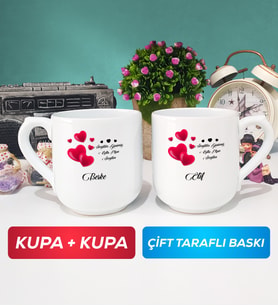 İkili Sevgililer Günü Hediyesi Kupa Bardak Oval