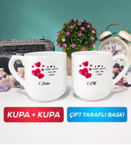 İkili Sevgililer Günü Hediyesi Kupa Bardak Oval