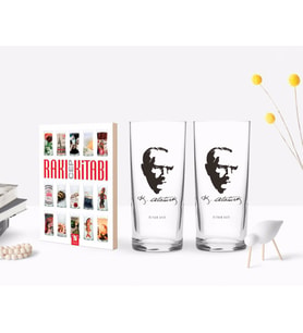 BK Gift Kişiye Özel Renkli Baskılı Atatürk Temalı İkili Rakı Bardağı ve Rakı Cep Kitabı Hediye Seti-23 (Model 1)