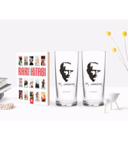 BK Gift Kişiye Özel Renkli Baskılı Atatürk Temalı İkili Rakı Bardağı ve Rakı Cep Kitabı Hediye Seti-23 (Model 1)