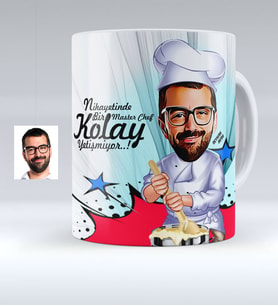 BK Gift Kişiye Özel Bay Chef Karikatürlü Beyaz Kupa Bardak  2