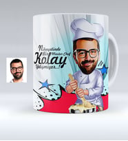BK Gift Kişiye Özel Bay Chef Karikatürlü Beyaz Kupa Bardak  2