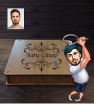 Kişiye Özel Golfçü Karikatürlü  Ahşap Anahtarlık Kutulu Bay-2