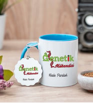Genetik Mühendisi Mavi Kupa Bardak Ve Anahtarlık Set