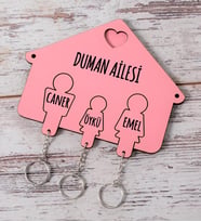 Üç Kişilik Aileye Özel Pembe Anahtarlık Askısı