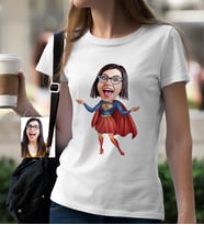BK Gift Kişiye Özel Süper Kadın Karikatür Beyaz Tişört  1
