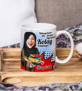 Kişiye Özel Hediye Arapça Öğretmeni  Karikatür Baskılı Kupa Bardak