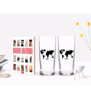 BK Gift Kişiye Özel Renkli Baskılı Dünya Haritalı İkili Rakı Bardağı ve Rakı Cep Kitabı Hediye Seti-1 (Model 1)