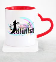 BK Gift Kişiye Özel Mesleki Flütist Kırmızı Kalpli Kupa Bardak  3