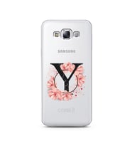 Pembe Çiçekli Harf Tasarım Süper Şeffaf Silikon Telefon Kılıfı Samsung E7 Y-Harf