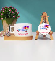 Estetisyen Ahşap Altlıklı Fincan ve Anahtarlık Seti
