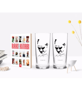 BK Gift Kişiye Özel Renkli Baskılı Atatürk Temalı İkili Rakı Bardağı ve Rakı Cep Kitabı Hediye Seti-25 (Model 1)