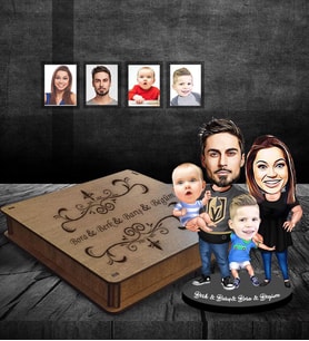 Kişiye Özel Aile Karikatürlü Ahşap Biblo Kutulu Mod-2