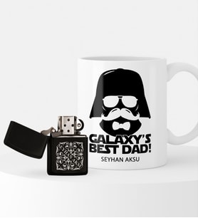 BK Gift Kişiye Özel Galaksinin En İyi Babası Benzinli Çakmak ve Kupa Seti-1 (Model 1)