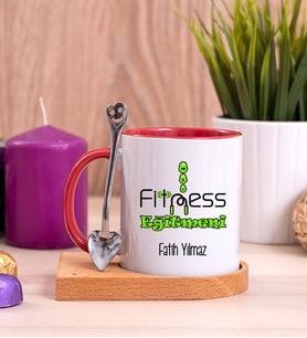 Fitness Eğitmeni Ahşap Altlıklı Kırmızı Kupa Bardak
