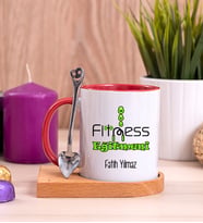 Fitness Eğitmeni Ahşap Altlıklı Kırmızı Kupa Bardak