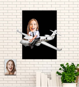 Kişiye Özel Hediye Bayan Pilot Karikatür Ahşap Tablo
