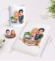BK Gift Kişiye Özel Yılın En Mükemmel Çifti Karikatürlü Beyaz Defter Kalem ve Kupa Seti-66 (Model 1)
