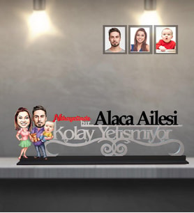 Kişiye Özel Aile Karikatürlü Kolay Yetişmiyor Ahşap Biblo  Mod-4