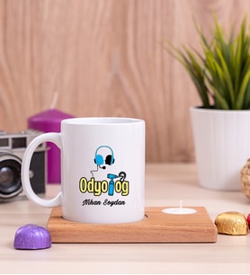 Odyolog Ahşap Altlıklı Mumlu Beyaz Kupa Bardak