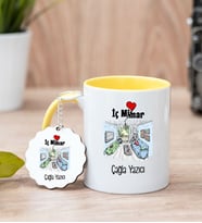 İç Mimar Sarı Kupa Bardak Ve Anahtarlık Set