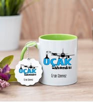 Uçak Mühendisi Yeşil Kupa Bardak Ve Anahtarlık Set