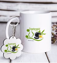 BK Gift Kişiye Özel Mesleki Fizyoterapist Beyaz Kupa ve Anahtarlık Hediye Seti (Model 1)