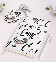 BK Gift Kişiye Özel Fizik Öğretmeni Beyaz Defter Kalem Ve Anahtarlık Hediye Seti-3 (Model 1)