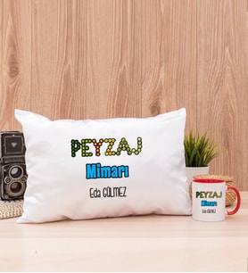 Peyzaj Mimarı Dikdörtgen Yastık ve Kırmızı Kupa Bardak