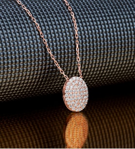 Gümüş Zirkon Taşlı " Oval " Tasarım Kolye (Beyaz)