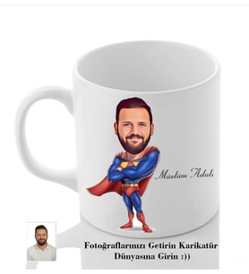 Kişiye Özel İsimli Fotoğraflı Süpermen Karikatür Beyaz Kupa