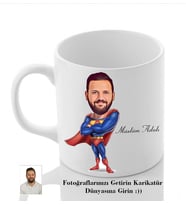 Kişiye Özel İsimli Fotoğraflı Süpermen Karikatür Beyaz Kupa