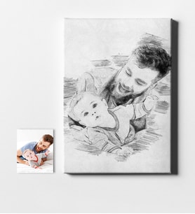BK Gift Kişiye Özel Baba Oğul Karakalem Kanvas Tablo 50x70cm