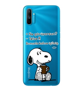 Snoopy Tasarımlı Süper Şeffaf Silikon Telefon Kılıfı Oppo Realmi C3