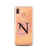 Pembe Çiçekli Harf Tasarım Süper Şeffaf Silikon Telefon Kılıfı Samsung A40 N-Har