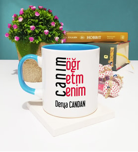 Öğretmene Canım Öğretmenim Tasarımlı Öğretmene Kişiye Özel Öğretmen Kupa Bardak Mavi