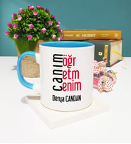 Öğretmene Canım Öğretmenim Tasarımlı Öğretmene Kişiye Özel Öğretmen Kupa Bardak Mavi