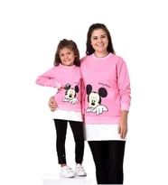 Pembe Mickey Mouse Kombini - Anne Çocuk Giyim - Pamuk Kumaş Anne Çocuk Sweat Kombin
