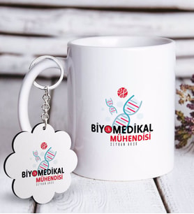 BK Gift Kişiye Özel Mesleki Biyomedikal Mühendisi Beyaz Kupa ve Anahtarlık Hediye Seti (Model 1)