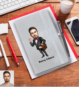Kişiye Özel Avukat Karikatürlü Gri Defter Kalem Hediye Seti Bay-1