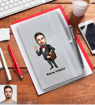 Kişiye Özel Avukat Karikatürlü Gri Defter Kalem Hediye Seti Bay-1