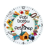 Biresimden Pet Shop Dükkanı İsim Baskılı Hediye Duvar Saati (Cam, 29 cm)