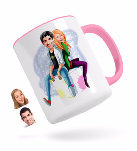 BK Gift Kişiye Özel Sevgililer Karikatürlü Pembe Kupa Bardak-35