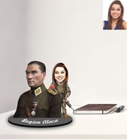 Kişiye Özel Atatürk Tasarımlı Asker Karikatürlü Karikatür Ahşap Biblo Bayan-1