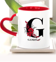 BK Gift Kişiye Özel G Harfi Kırmızı Kalpli Kupa Bardak Model 1