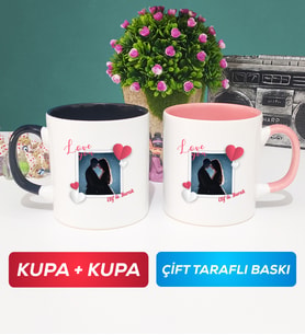 İkili Sevgiliye Sevgililer Günü Hediyesi 7 Kupa Bardak Siyah Pembe