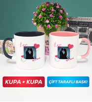 İkili Sevgiliye Sevgililer Günü Hediyesi 7 Kupa Bardak Siyah Pembe